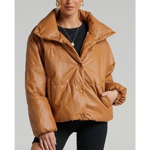 Lioness Tan Faux Leather Puffer Jacket